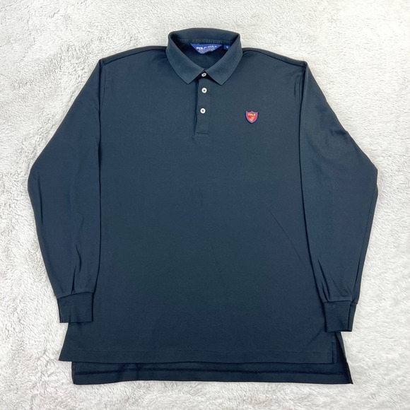 Vintage Polo Golf Ralph Lauren Shirt Men's MEDIUM Black Long Sleeve Pima Crest - Picture 2 of 8